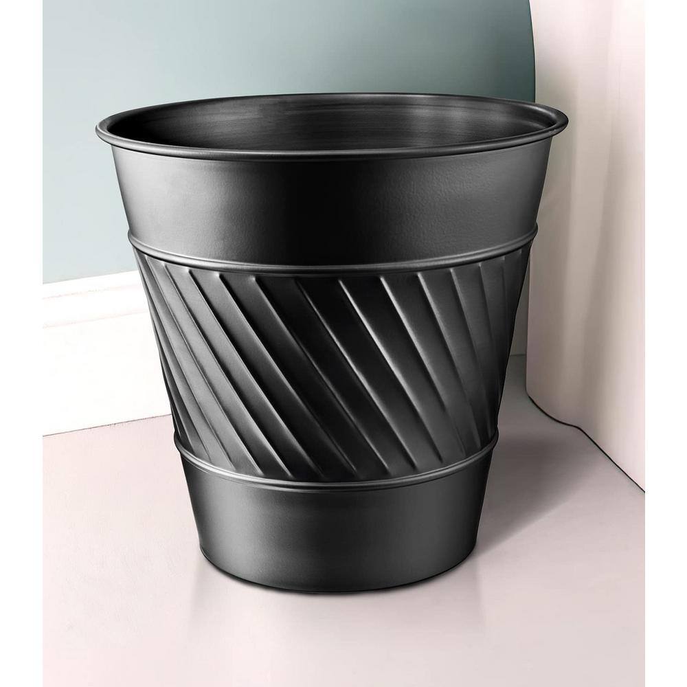 Embossed Black Metal Round Waste Basket