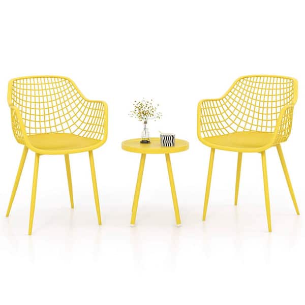 Costway Modern Elegance Yellow 3-Piece Plastic Round Outdoor Bistro Set