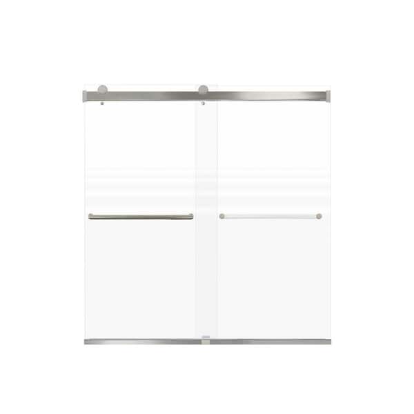 Brianna 60 in. W x 62 in. H Sliding Frameless Shower Door in Brushed Stainless with Frosted Glass