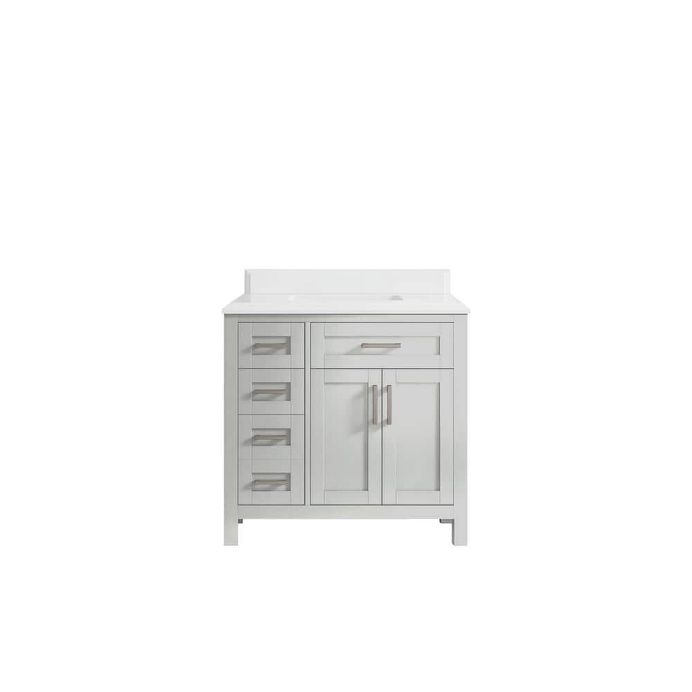 Cambridge 36 in. W x 22 in. D x 36 in. H Center Sink Bath Vanityin Gray with Cove Edge White Quartz Top price history on PriceWatchPro