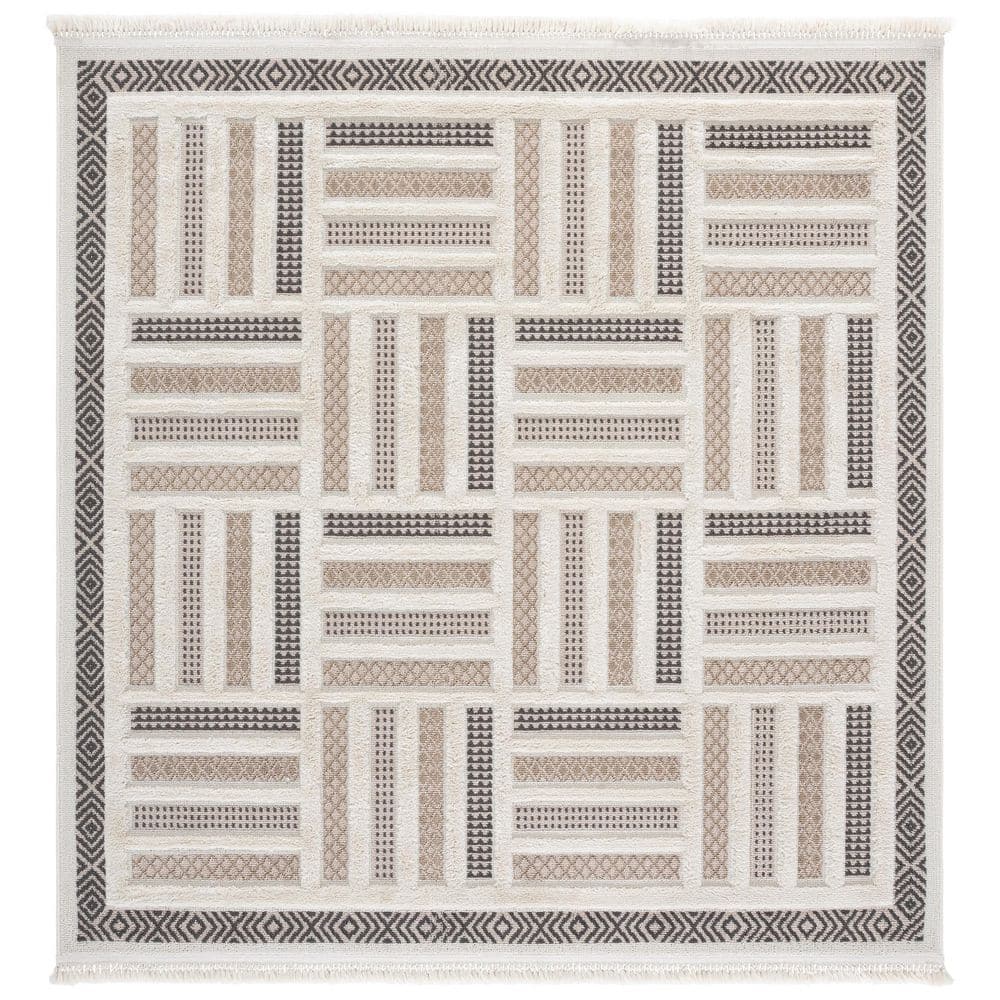 Urban 7 ft. x 7 ft. Beige/Ivory Border High-Low Square Area Rug price history on PriceWatchPro