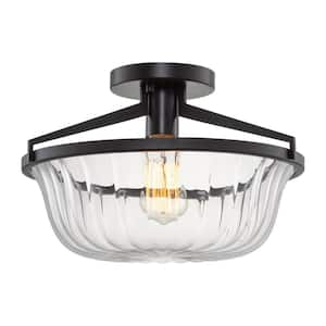 Sherrington 60-Watt 1-Light Black Modern Semi-Flush with Clear Shade, No Bulb Included