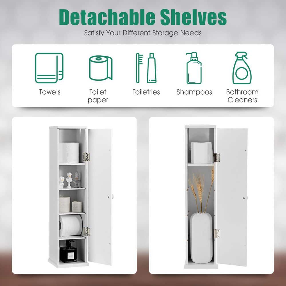 White Slim MDF Bathroom Storage Cabinet with Shelves