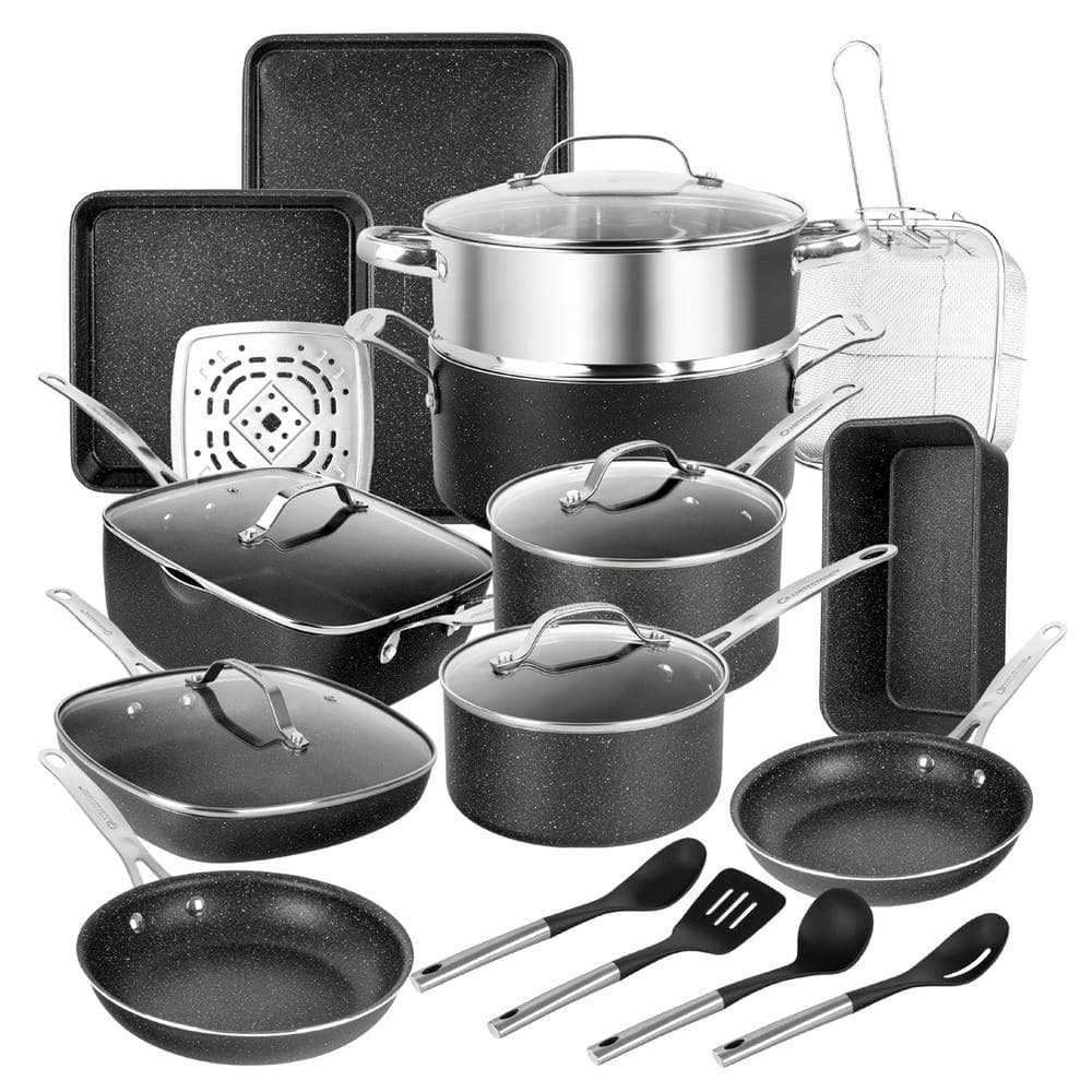 Granitestone 17 Piece Black Cookware Set Including Knife Set And Bamboo  Cutting Board : Target