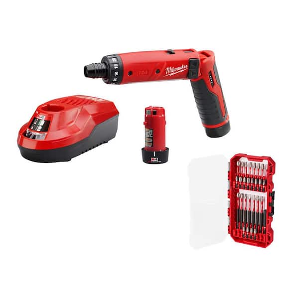 M4 4-Volt Lithium-Ion Cordless 1/4 in. Hex Screwdriver 2-Battery KitSHOCKWAVE IMPACT SET 28 Piece