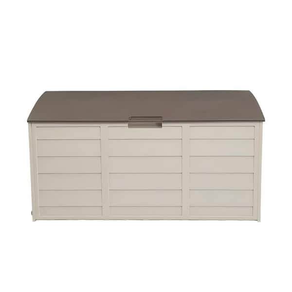 75 Gal. Outdoor Garden Storage Deck Box-Weather-Plastic, Lockable, Holds Tools, Cushions, Toys Light Beige brown