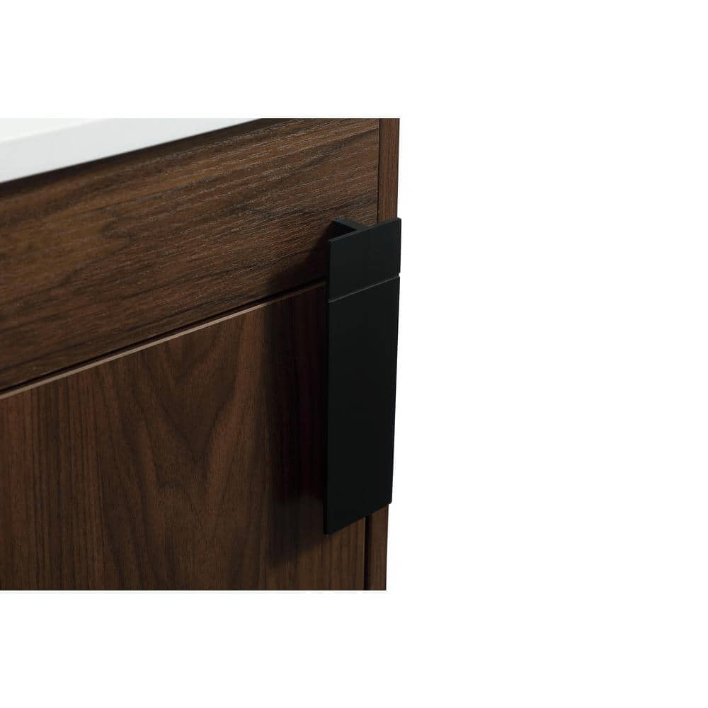 Walnut Brown Single Bathroom Vanity with Ivory Quartz Top