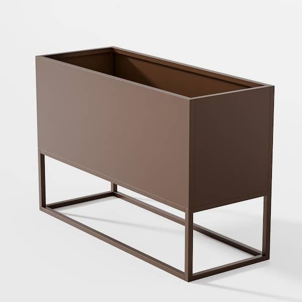 Unbranded 46.8 in. x 36.2 in. x 18 in. Brown Rectangular Metal Raised Garden Bed with Shelves and Drainage Holes