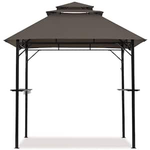 8 ft. × 5 ft. Outdoor BBQ Gazebo with Height-adjustable Shelves Brown
