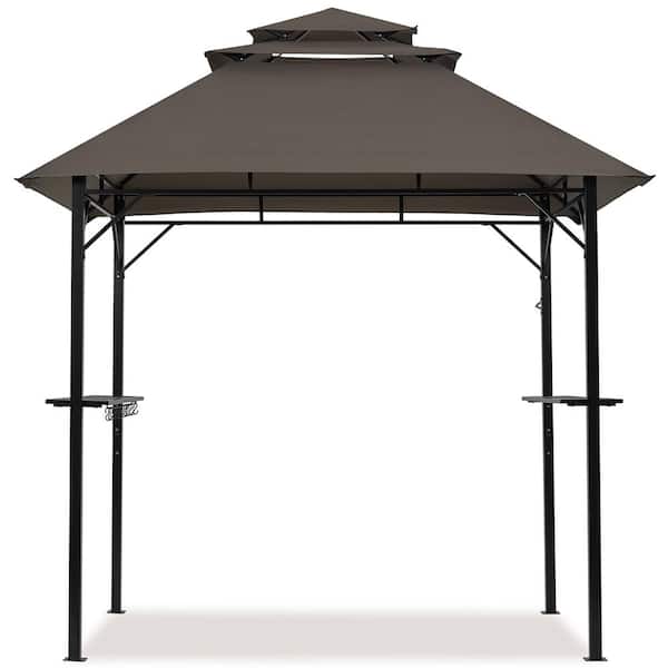 8 ft. × 5 ft. Outdoor BBQ Gazebo with Height-adjustable Shelves Brown
