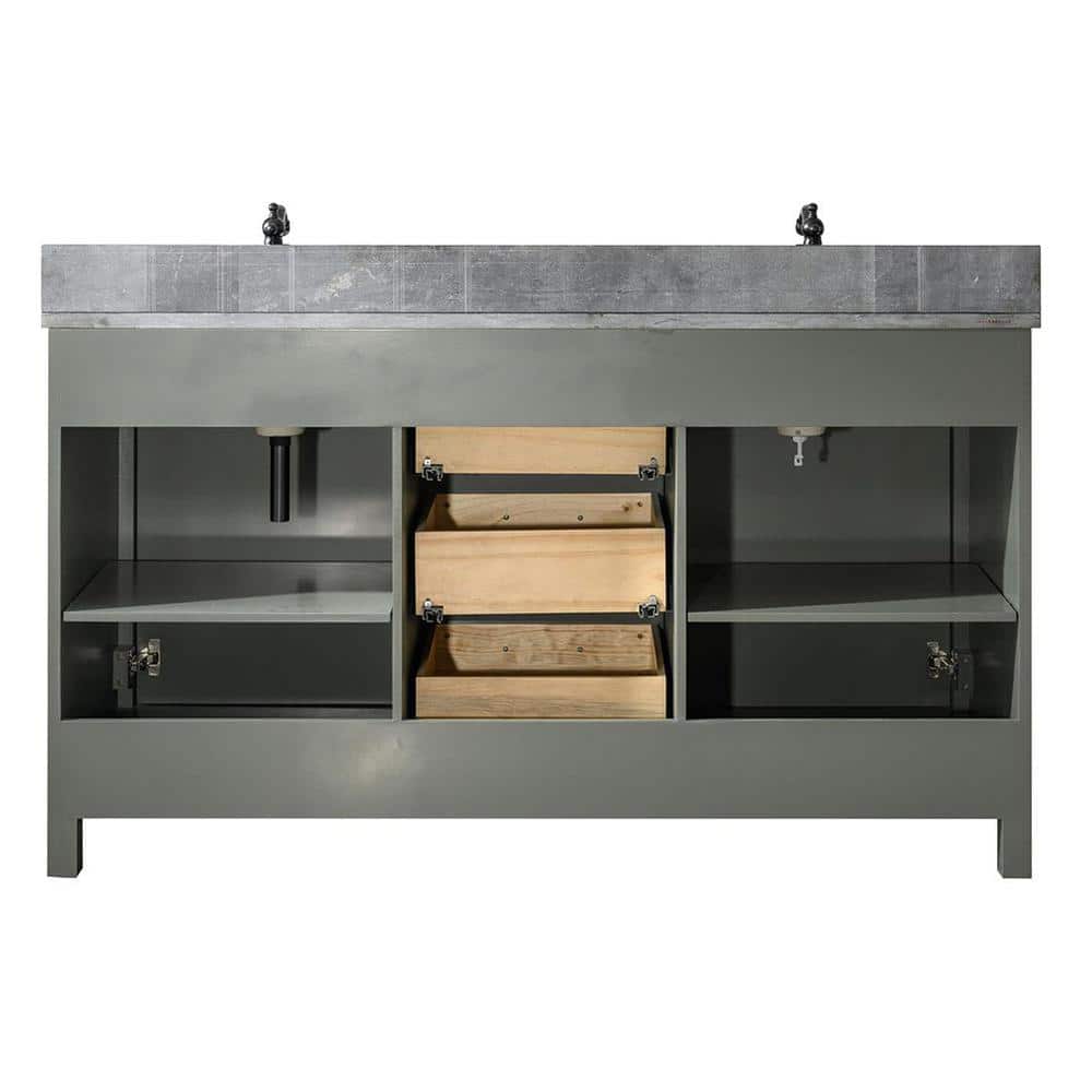60" Pewter Green Double Sink Vanity with Marble Top