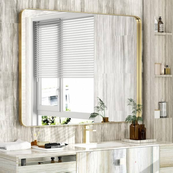 Home Decorators Collection Acken 30 in. W x 40 in. H Rectangular  Aluminum/Stainless Steel Framed Wall Vanity Mirror in Radiant Gold  HD105-M30-RG - The Home Depot