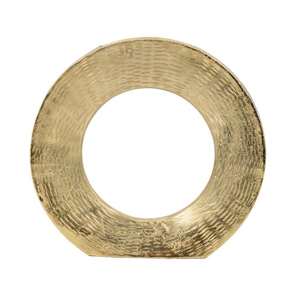 Liv & Skye 11 in. Gold Metal Round Open Cut Out Decorative Vase