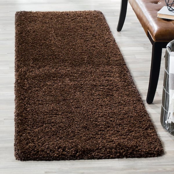 California Shag Brown 2 ft. x 7 ft. Solid Runner Rug