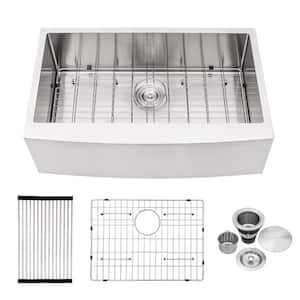 NAT 30 in. Stainless Steel 16-Gauge Single Bowl Farmhouse Apron Kitchen Sink with Bottom Grid