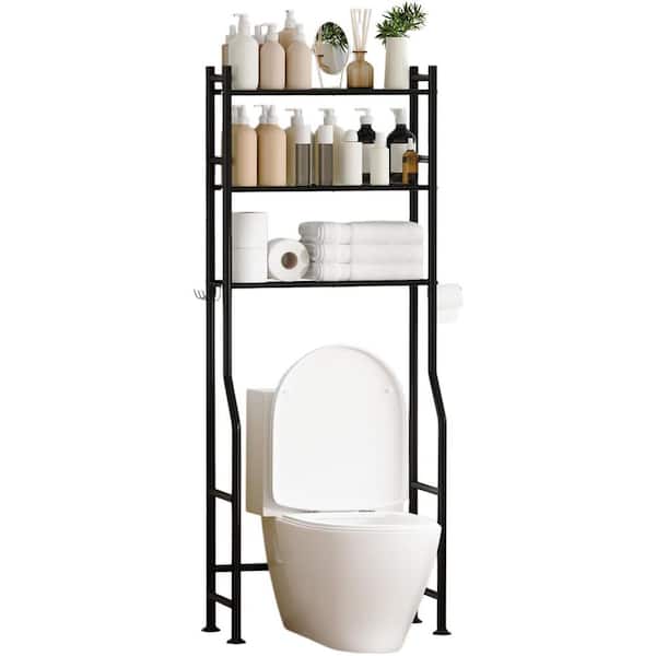 1-Piece Metal 3-Tier Over The Toilet Storage, Space Saver Bathroom Shelves, Freestanding Storage Shelf in Black