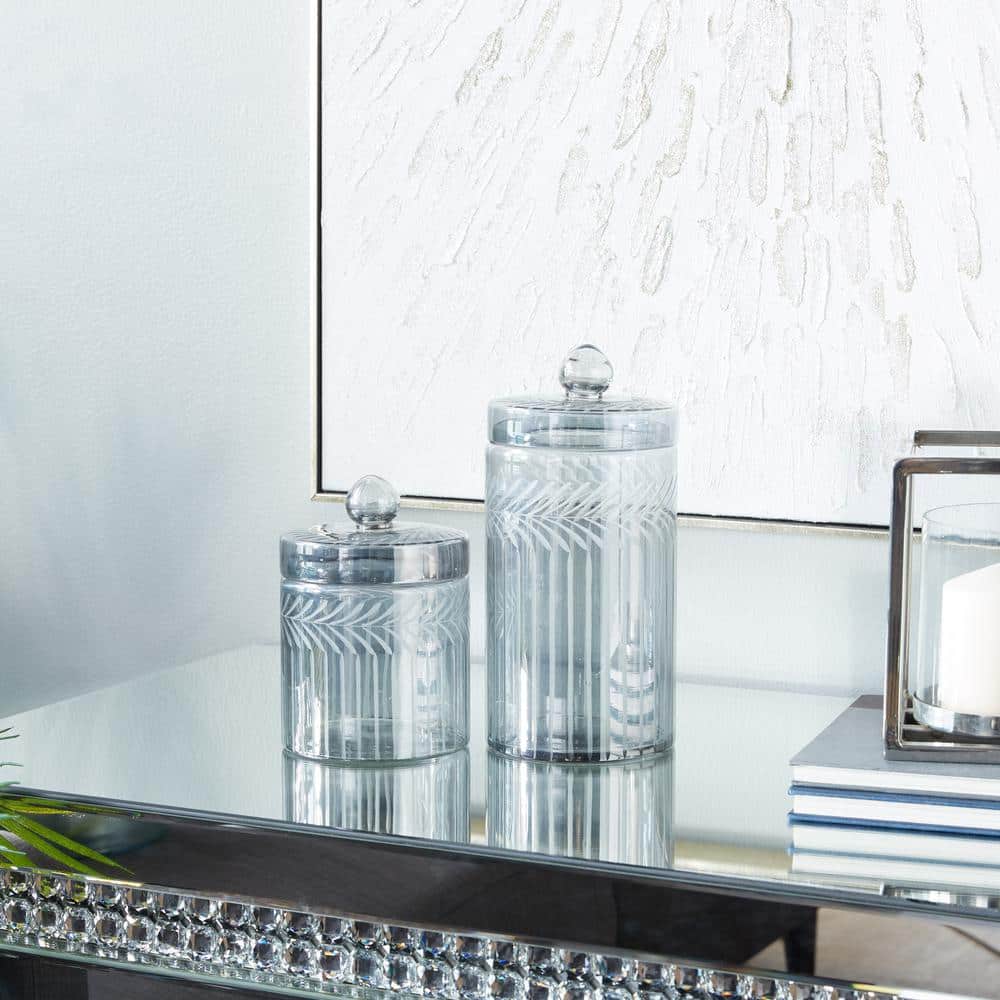 Elegant Gray Glass Handmade Decorative Jar Duo