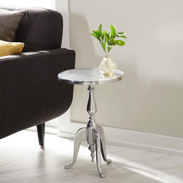 Litton Lane 15 in. Silver Small Large Round Aluminum End Accent Table