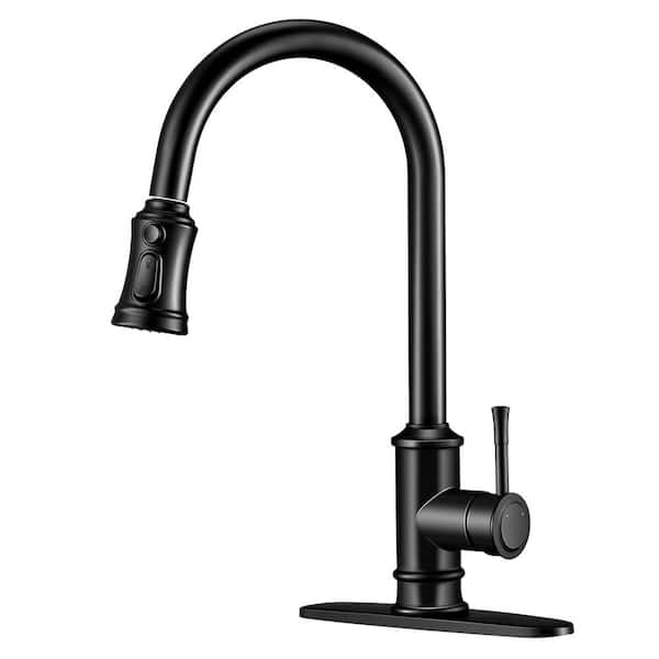 Tahanbath Single Handle Pull Down Sprayer Kitchen Cantilever Faucet Kitchen Tap Faucet Head in Matte Black