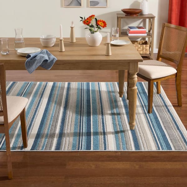 Rio Multicolor/Blue 3 ft. x 5 ft. Stripe Indoor/Outdoor Patio Area Rug