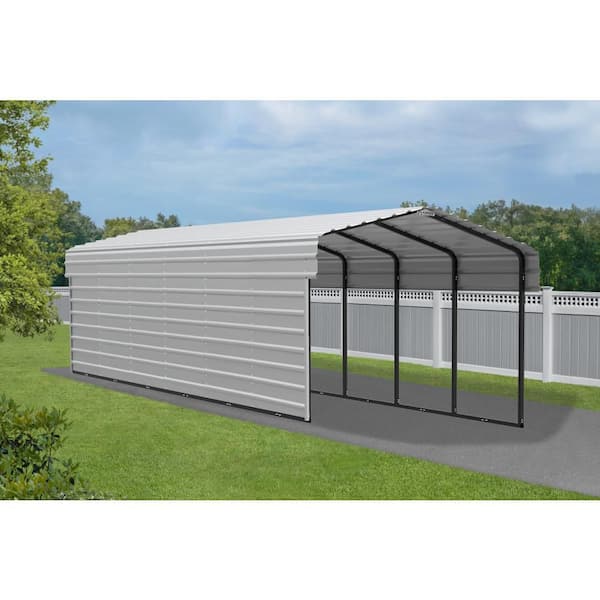 Arrow 10 ft. W x 29 ft. D x 7 ft. H Eggshell Galvanized Steel Carport with 1-Side Wall Kit