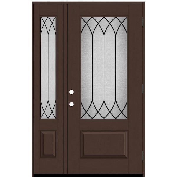 Steves & Sons Regency 53 in. x 80 in. 3/4 Lite Spire Decorative Glass LHOS Chestnut Mahogany Fiberglass Prehung Front Door w/14 in. SL