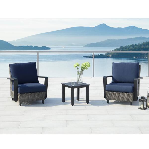OVE Decors Augusta Charcoal 3-Piece Aluminum Patio Conversation Set with Sunbrella Blue Cushions