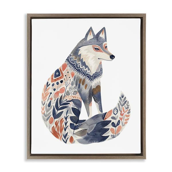 Stupell Industries Scandinavian Style Wolf by LSR Design Studio Brown Floater Frame Animal Graphic Art Print 21 in. x 17 in.