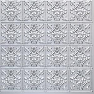 Gothic Reams 2 ft. x 2 ft. Glue Up PVC Ceiling Tile in Silver