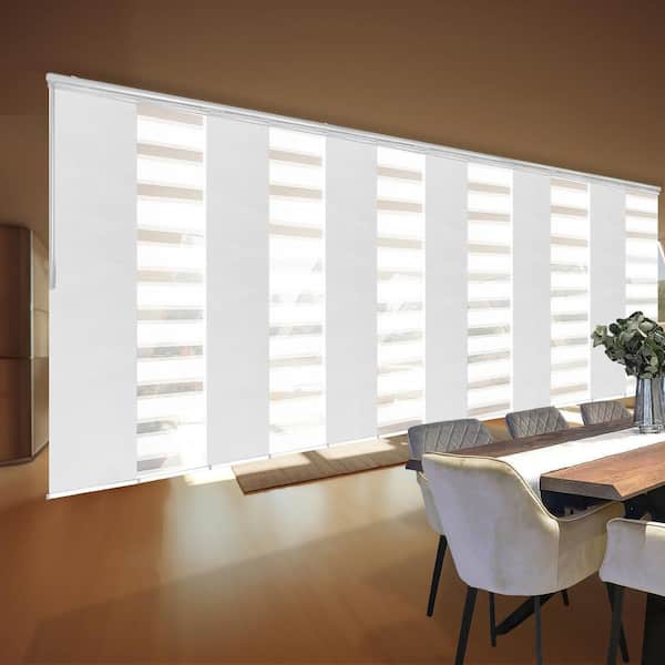 EMOH Vanilla Sky 140 in. - 260 in. W x 94 in. L Adjustable 12-Panel White Double Rail Panel Track with 23.5 in. Slates