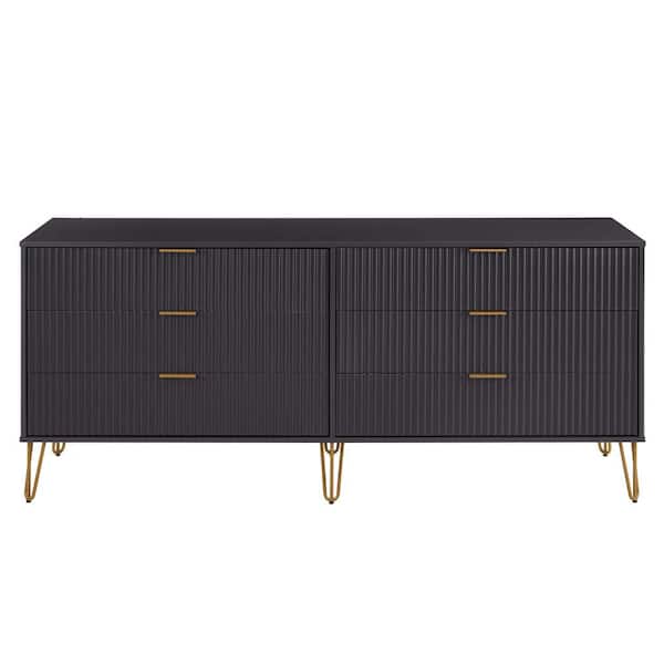 Manhattan Comfort DUMBO Black Modern 6-Drawer 69.68 in. W Double Dresser
