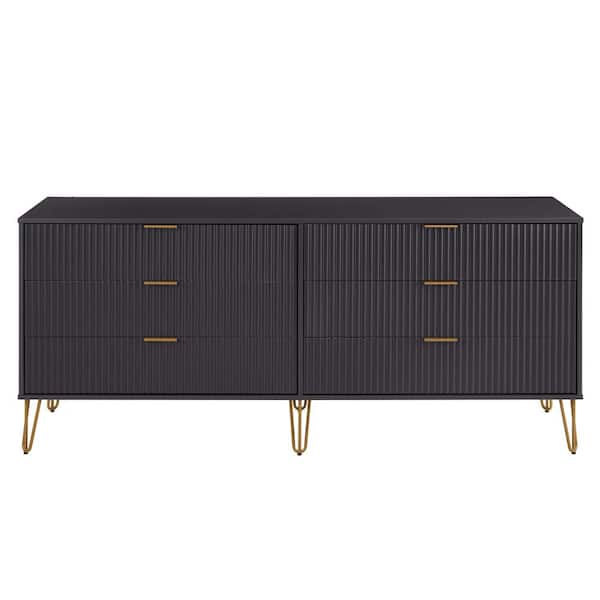 Manhattan Comfort DUMBO Black Modern 6-Drawer 69.68 in. W Double Dresser with SNAP Assembly - Tool-Free, Effortless Setup