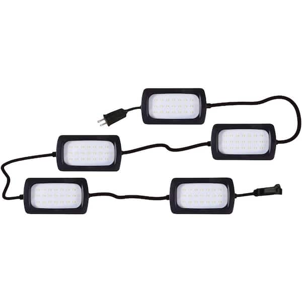 85W 8000 Lumen LED String Work Light Electric Waterproof Linkable Temporary Construction Lighting (5 Light Heads)