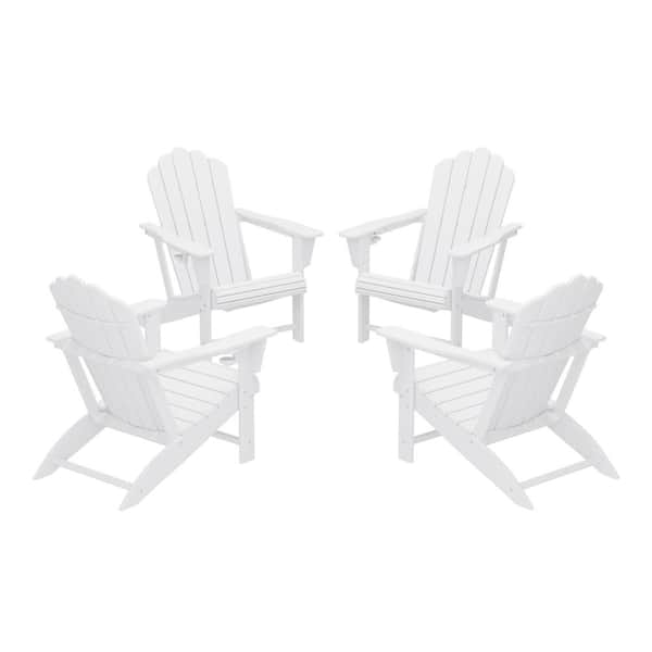 WESTIN OUTDOOR Aderson Set of 4 All Weather Fade Resistant Outdoor Patio HDPE Adirondack Chairs with Cup Holders in White