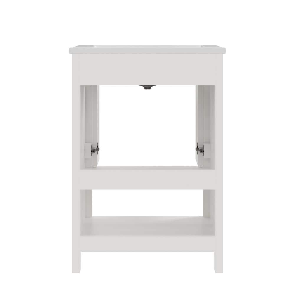 24" White Solid Wood Freestanding Bathroom Vanity with Ceramic Sink
