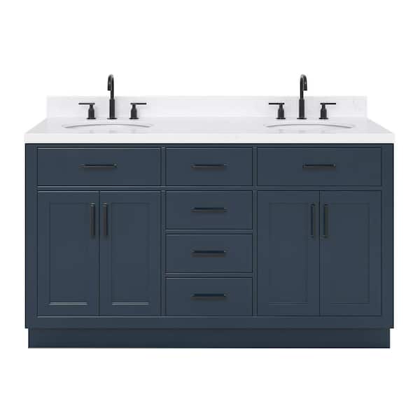 Hepburn 60 in. W x 22 in. D x 36 in. H Double Sink Freestanding Bath Vanity in Midnight Blue with Carrara Quartz Top