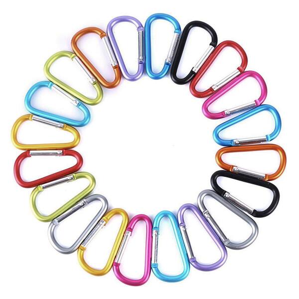 G & F Products 2"/5cm Carabiner Assorted Colors D Shape Spring-loaded Gate Aluminum Carabiner, Pack of 20