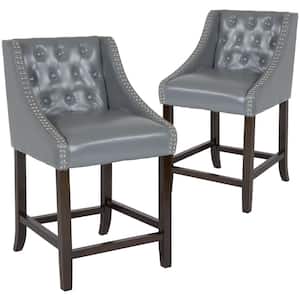 24 in. Light Gray Leather Bar stool (Set of 2)