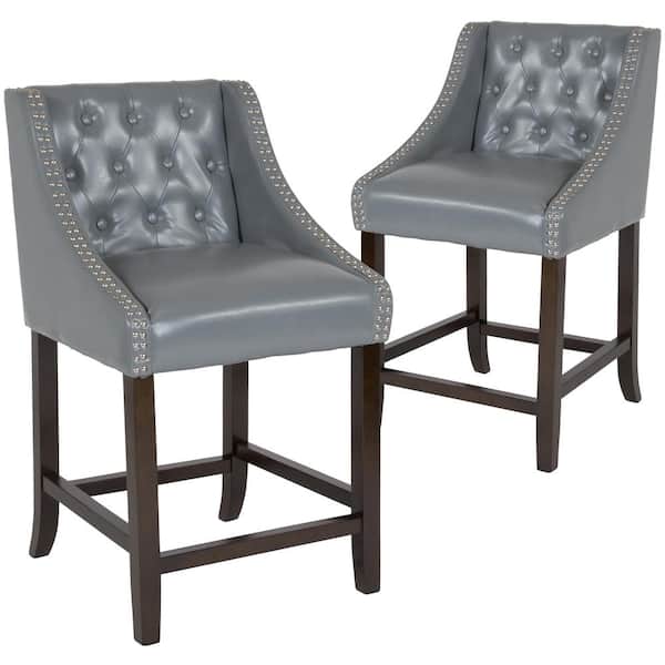 Carnegy Avenue 24 in. Light Gray Leather Bar stool (Set of 2)