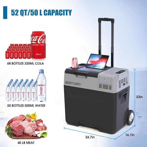 52 qt. Car Freezer Portable Refrigerator Freezer with APP Control,6'' off-road wheels,12V,45W Cooler Freezer,Low Noice