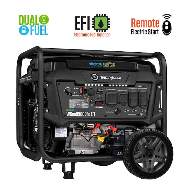 12,500/9,500-Watt Remote Electric Start Dual Fuel Gas and Propane Powered EFI Portable Generator with 50 Amp Outlet