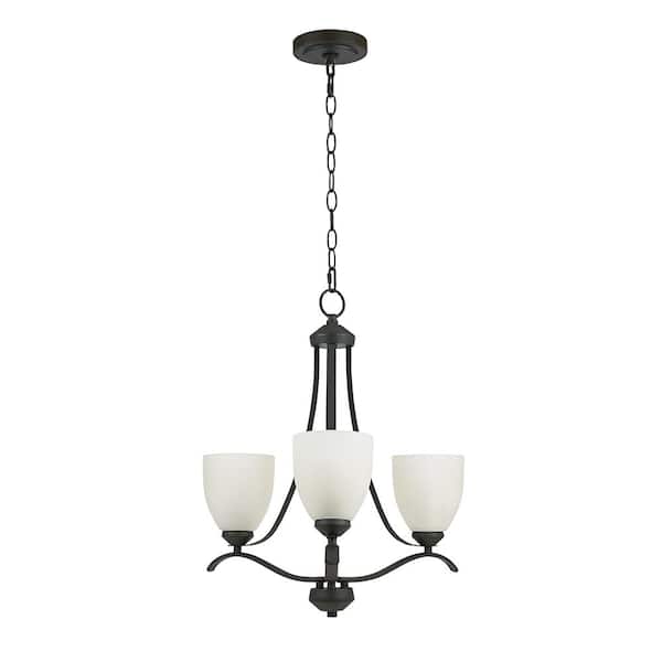 3-Light Bronze Chandelier with Etched Glass Shades
