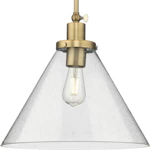 Hinton Collection 16 in. 1-Light Vintage Bronze Pendant with Clear Seeded Glass Shade