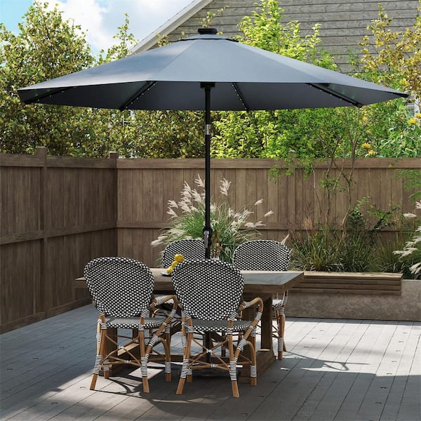 costway patio umbrellas Costway 10 ft. Iron Solar Cantilever 35° Adjustable Tilt Patio Umbrella in  Navy with 96 LED Lights HCST08625
