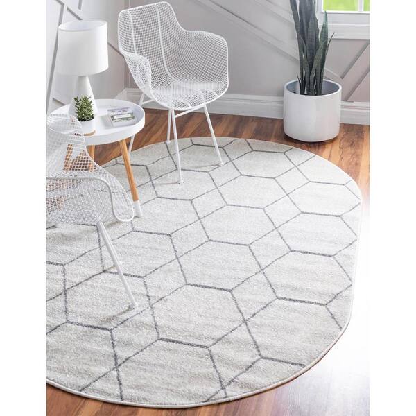 Trellis Frieze Geometric Ivory 3 ft. x 5 ft. Area Rug