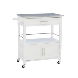 Caitlin White Kitchen Cart with Granite Top and Storage