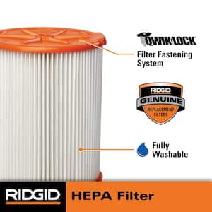 HEPA Wet/Dry Vac Replacement Cartridge Filter for Most 5 Gal. and Larger RIDGID Shop Vacuums (2-Pack)
