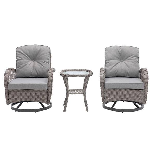 3 piece rattan discount bistro set grey