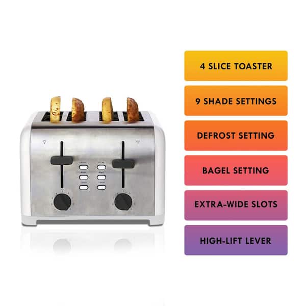 BUYDEEM 4-Slice Mellow Yellow Extra-Wide Slot Toaster with Removal Crumb  Tray and 7-Shade Settings DT640 MY - The Home Depot