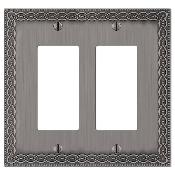 Amelia 2 Gang Rocker Metal Wall Plate - Antique Nickel